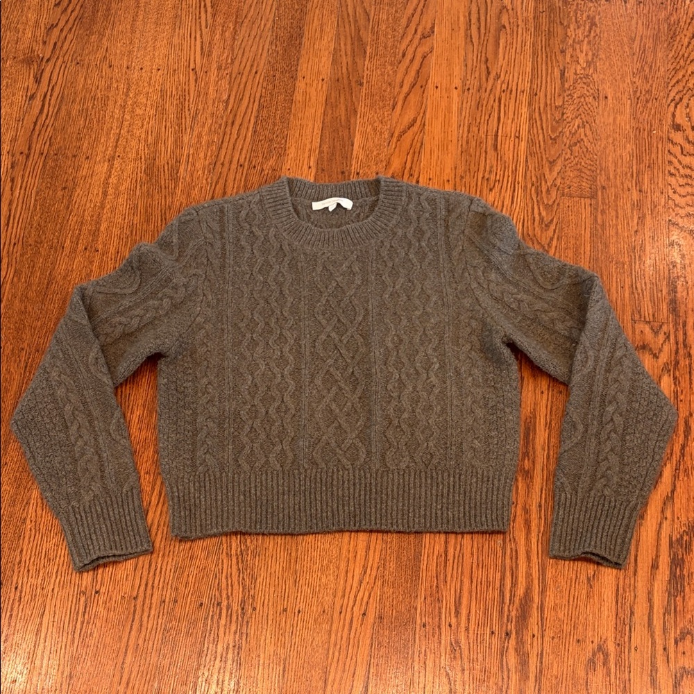 Favorite Daughter Wool & Cashmere Blend Cable Crewneck Sweater in Mallard Green